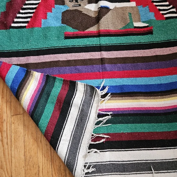 Hand Woven Mexican Colorful Striped Blanket Rug 45 x 78